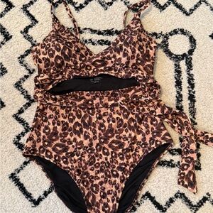 Aerie Animal Print One-Piece Wrap Swimsuit